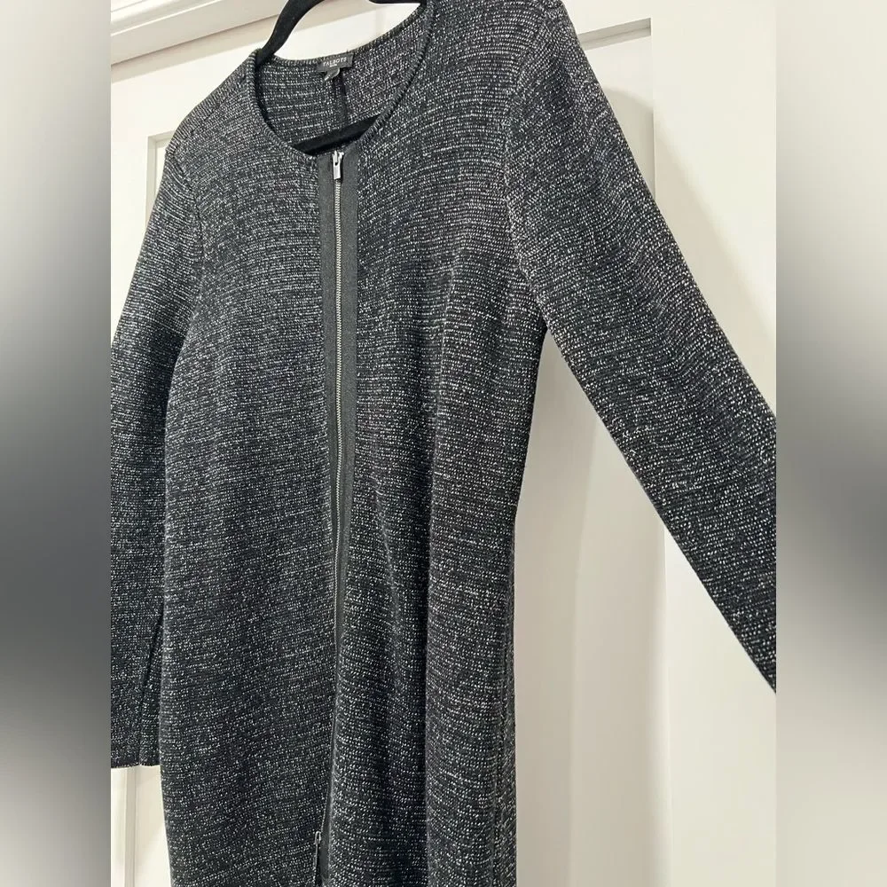 Talbots Petite Large Heathered Black White‎ Knit Full-Zip Cardigan Jacket